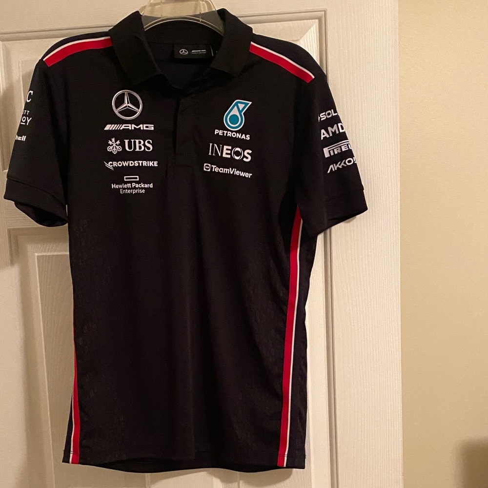 Mercedes AMG Petronas Black Polo with Red and White Accents